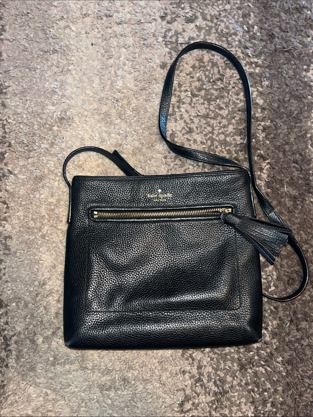 kate spade Black Pebbled Leather Crossbody with Tassel Zip
